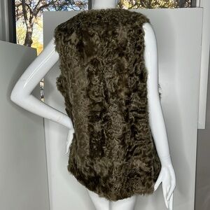 Zara Woman Sz M Faux Mongolian Lamb Green Long Vest